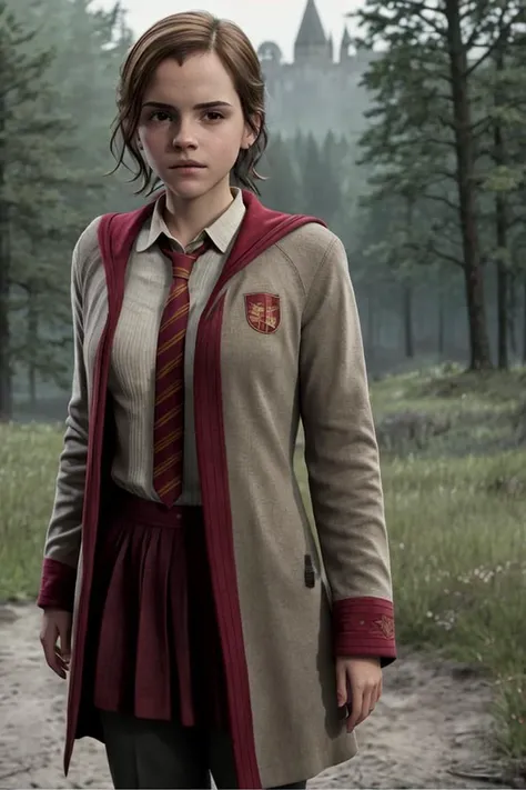 hergra5000 cute Hogwarts student, dressed, Hogwarts school uniform, flashing, nude, half naked, exposed breasts, :3, , full body, from front, realistic, 3d, solo, dark dense forest, wind, fog, night, natural skin texture, 24mm, 4k textures, soft cinematic light, adobe lightroom, photolab, hdr, intricate, elegant, highly detailed, sharp focus, ((((cinematic look)))), soothing tones, insane details, intricate details, hyperdetailed, low contrast, soft cinematic light, dim colors, exposure blend, hdr, faded, (Style-Renaissance:0.4), <lora:hogwartsUniformsFour_hoguuni:0.4>, hogrobe, black robe, red tie, gryffindor,<lora:breastinclassBetter_v14:0.3>, <lora:hipoly3DModelLora_v20:0.3>
