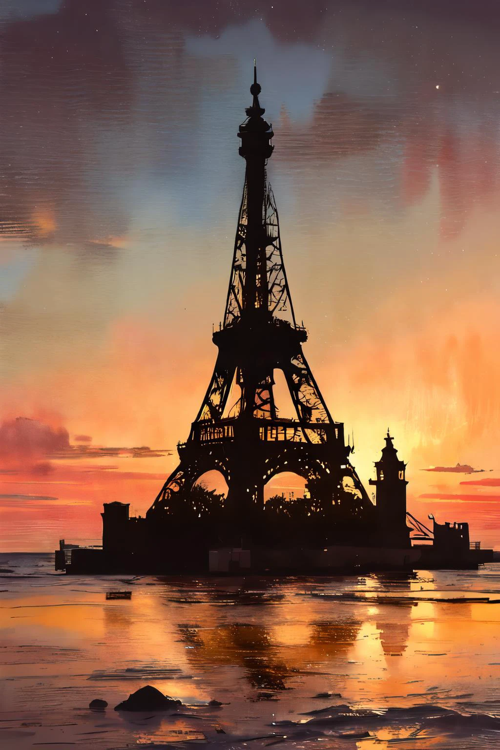 (moist paper,bright watercolor style,comfort,pastel painting illustration,concise,watercolor rendering,natural rendering,pigments mix naturally:1.3),
(black theme,night sky theme,:1.3),
<lora:moon-HXZ:0.8> black background, boat, cityscape, cloudy sky, full moon, horizon, moon, night, night sky, no humans, ocean, reflection, shore, sky, space, star \(sky\), starry sky, tower