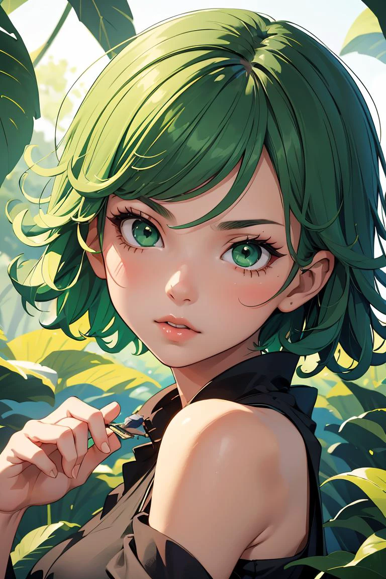 (masterpiece, best quality), 1girl, <lora:tatsumaki by Goofy Ai:1> tatsumaki, green hair,green eyes,curly hair, short hair