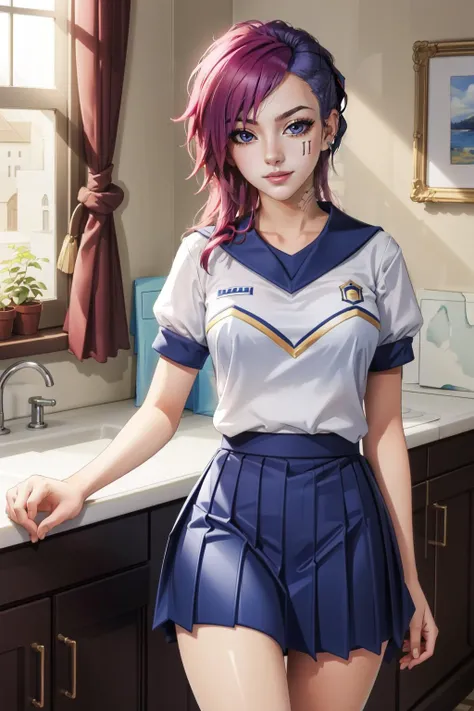 (masterpiece, best quality), intricate details,
1girl, <lora:Vi Kangaxx:0.8> vi_tpa,
<lora:HaruCheer:0.8> HaruCheerUniform, blue skirt,