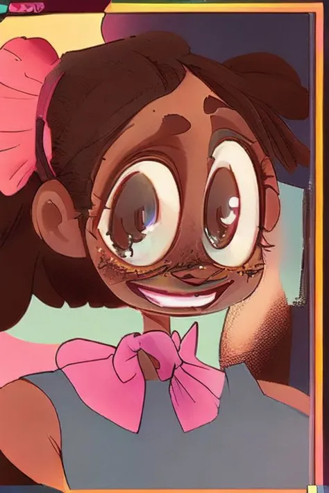 1girl, looney, impressionism, stupid_face, overprettified, blush, teeth, freckles, dark-skinned_female