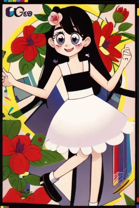 1girl, looney, flower eyepatch, design, prism, dress