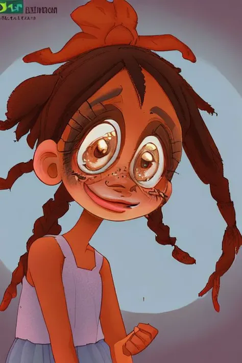 1girl, looney, impressionism, stupid_face, overprettified, blush, dark-skinned_female, freckles, dreads
