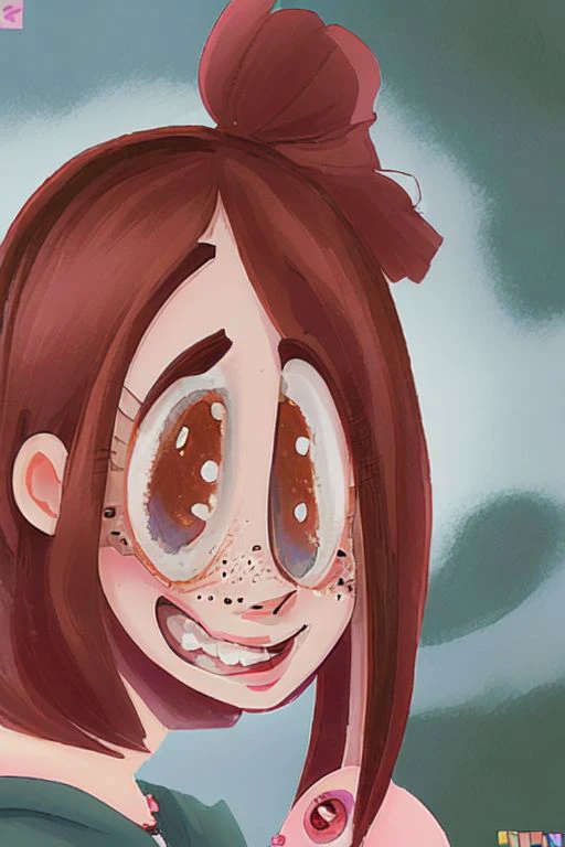 1girl, looney, impressionism, stupid_face, overprettified, blush, teeth, freckles