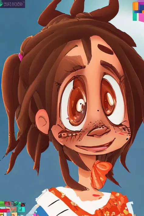 1girl, looney, impressionism, stupid_face, overprettified, blush, dark-skinned_female, freckles, dreads