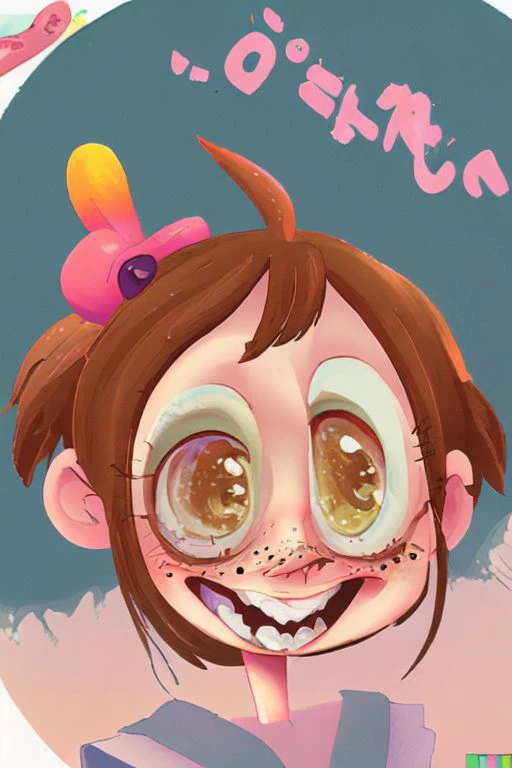 1girl, looney, impressionism, stupid_face, overprettified, blush, teeth, freckles