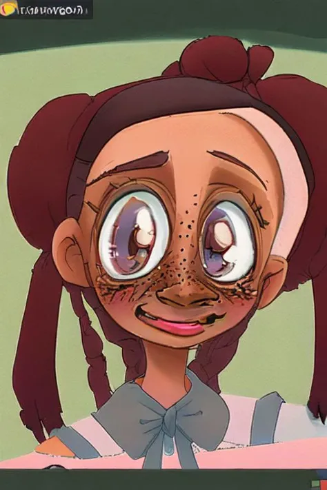 1girl, looney, impressionism, stupid_face, overprettified, blush, dark-skinned_female, freckles, dreads