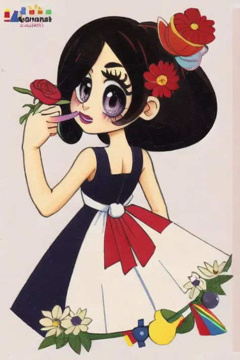 1girl, looney, flower eyepatch, design, prism, dress