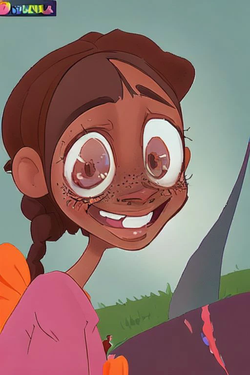 1girl, looney, impressionism, stupid_face, overprettified, blush, teeth, freckles, dark-skinned_female