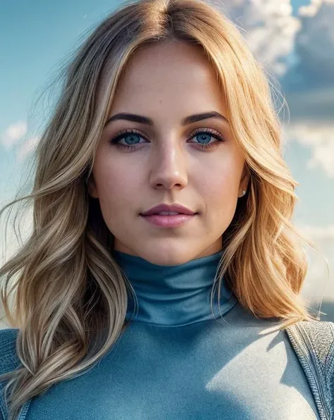 beautiful woman (blonde Dan4Br3m5-140:.99), beautiful hair, elegant, ((portrait)), (closeup:1.1), ((from the waist up)), (sunlit city:1.2), (at noon, small clouds:1.5) hair blowing in wind, wind lift, natural skin texture, ((turtleneck leotard with spandex tights:1.2)), 24mm, 4k textures, soft cinematic light, adobe lightroom, photolab, hdr, intricate, elegant, highly detailed, sharp focus, ((((cinematic look)))), soothing tones, insane details, intricate details, hyperdetailed, low contrast, soft cinematic light, exposure blend, hdr, faded,