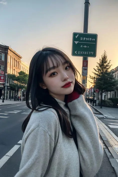 glamour photo of junnadayoo, amidst a bustling city, upper body framing, in a street photography setting, golden hour lighting:1.3), shot at eye level, on a Fujifilm X-T4 with a 50mm lens, <lora:junnadayoo-14:0.9>