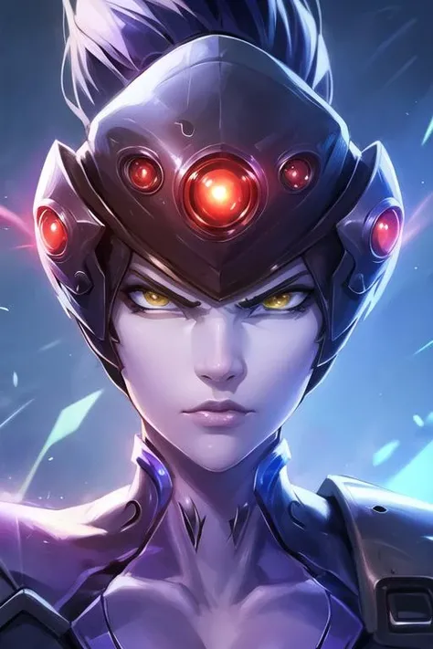portrait, widowmaker, death glare, visor, night sky, <lora:widowmakerOverwatchLORA_v1:0.7>, best quality