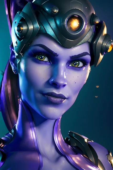 ultra-realistic 8k wallpaper render of widowmaker, large eyes, open eyes, huge bare breasts, stunningly beautiful,
futuristic background, night, ponytail, (purple skin:1.1), oily skin, visor, smirking, (looking at camera:1.1),
nsfw, intricate details, best quality, masterpiece, realistic, high saturation, side light, unreal engine 5,
<lora:widowmakerLast:0.8>