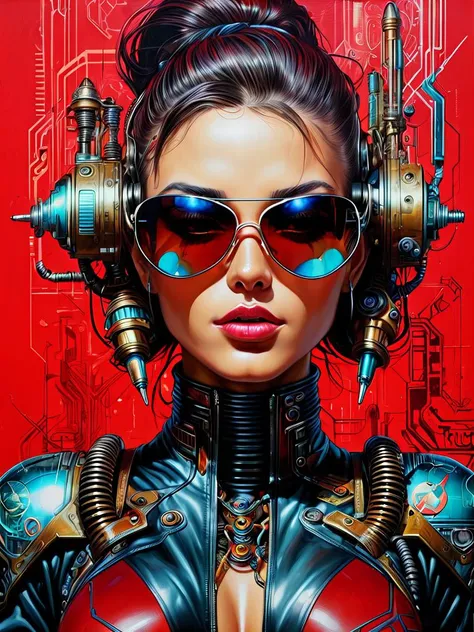 Immerse yourself in a captivating painting that explores the realm of lustful cyberpunk aesthetics. This close-up, full-color painting focuses on a squatting cyberpunk girl, exuding an alluring presence. Adorned with (sunglasses:1.2) and (high heel shoes:1.2), she embodies a seductive and confident persona. Her perfect (hourglass figure:1.2) and (perky tits:1.2) accentuate her beauty. The painting is a collaboration between renowned artist Carne Griffiths, known for his captivating graffiti art, and captures the essence of his unique style. Against a backdrop of a vibrant (red wall:1.1), the insane details and intricate elements of the artwork come to life. The (low contrast:1.1) and (soft cinematic light:1.1) create a dim and moody atmosphere, enhancing the cyberpunk theme. The exposure blend and HDR techniques contribute to the overall visual impact. In the foreground, the artwork showcases colorful elements of (retrofuturism:1.3), (science fiction:1.2), and dystopian art, drawing inspiration from (Clarence Holbrook Carter:1.2), (Ed Emshwiller:1.2), and the cyberpunk culture. This painting has gained recognition as a contest winner on platforms like CGSociety, ArtStation, and DeviantArt, captivating audiences with its ultrafine and detailed depiction of future tech. Fans of the Fallout series will find elements of inspiration in this mesmerizing artwork.