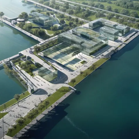 (masterpiece:1.5) (best quality:1.2),modern architecture,(Concrete and glass curtain wall:1.2),many trees,Alien Building,White main color,Clear water, <lora:urbanscene15:0.5>,