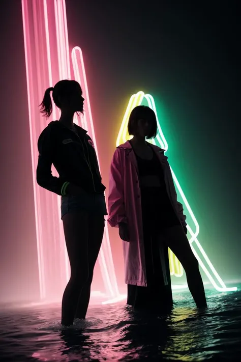 (ombre color scheme of neon pink, neon blue, \(neon orange\), neon yellow, neon green)
genderless body silhouettes floating, fantasy, water flow, subsurface scattering, ultra hd, 4k, high def, Photorealistic, Hyperrealistic, Hyper detailed, analog style, realistic, masterpiece, best quality, ultra realistic, 8k, Intricate, High Detail, film photography, soft lighting, heavy shadow