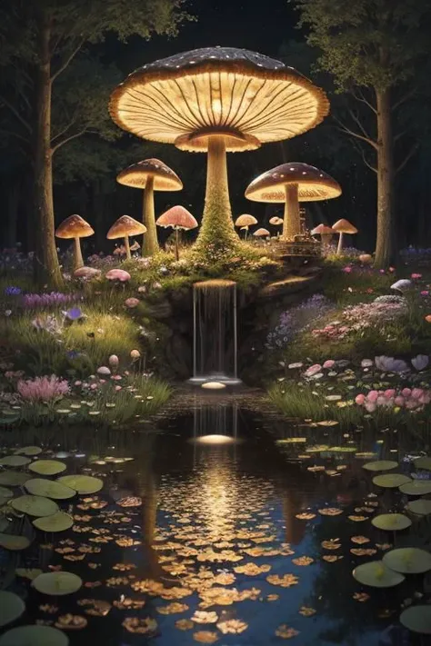 trending on Artstation, cute fantasy highly detailed, surrealistic, birds, butterflies, cute fantasy cartoon, flowers, swirls, pearls, woodland, mushrooms, cute fantasy fairy butterflies, cute fairy birds, water lilies, elf, elves, roses, peonies, dandelions, fairy woodland, forest, cute, fantasy, swirl, fairy flowers, fairy mushrooms, fairy trees, meadow, field, lanterns, candles, light, lake, water, raindrops, waterstream, soap bubbles, huge mushrooms, houses, huts, fantasy fairy girls, people, humans, lampposts, lamp posts, water fountain, fairyland portal, portal to fairyland, huge mushrooms, subsurface scattering, ultra hd, 4k, high def, Photorealistic, Hyperrealistic, Hyper detailed, analog style, realistic, masterpiece, best quality, ultra realistic, 8k, Intricate, High Detail, film photography, soft lighting,  heavy shadow