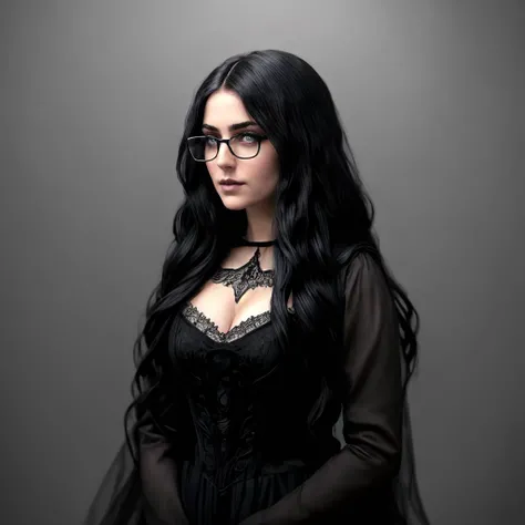 Full body photo a real female body of Persephone, glasses, perfect face, intricate, elegant, highly detailed, by Tom Bagshaw and Seb McKinnon, 150mm portrait, photography, epic cinematic, octane render , denoise, photograph with a Hasselblad H3DII, extremely detailed (elegant black gothic ballgown) <lora:PersephoneSingleImage-000055:1>