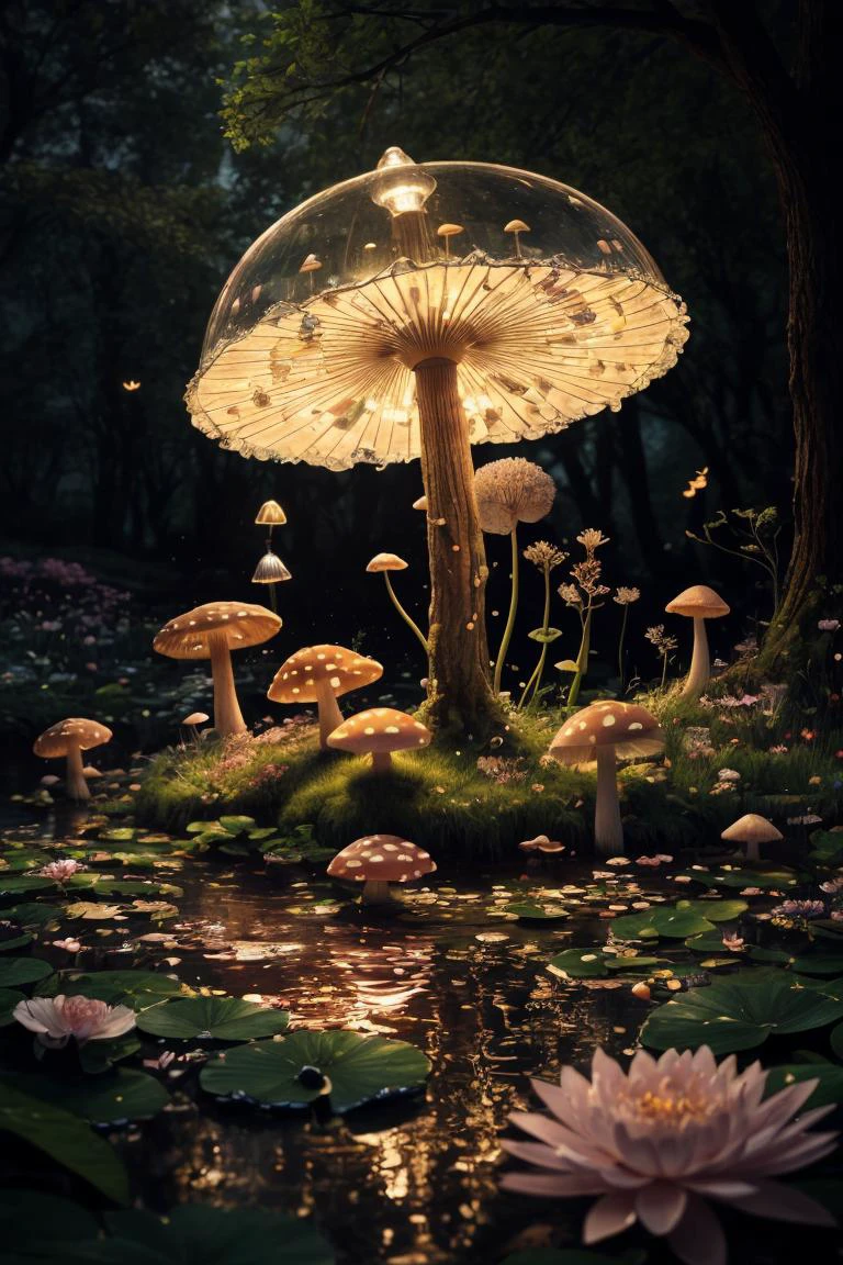 trending on Artstation, cute fantasy highly detailed, surrealistic, birds, butterflies, cute fantasy cartoon, flowers, swirls, pearls, woodland, mushrooms, cute fantasy fairy butterflies, cute fairy birds, water lilies, elf, elves, roses, peonies, dandelions, fairy woodland, forest, cute, fantasy, swirl, fairy flowers, fairy mushrooms, fairy trees, meadow, field, lanterns, candles, light, lake, water, raindrops, waterstream, soap bubbles, huge mushrooms, houses, huts, fantasy fairy girls, people, humans, lampposts, lamp posts, water fountain, fairyland portal, portal to fairyland, huge mushrooms, subsurface scattering, ultra hd, 4k, high def, Photorealistic, Hyperrealistic, Hyper detailed, analog style, realistic, masterpiece, best quality, ultra realistic, 8k, Intricate, High Detail, film photography, soft lighting, heavy shadow