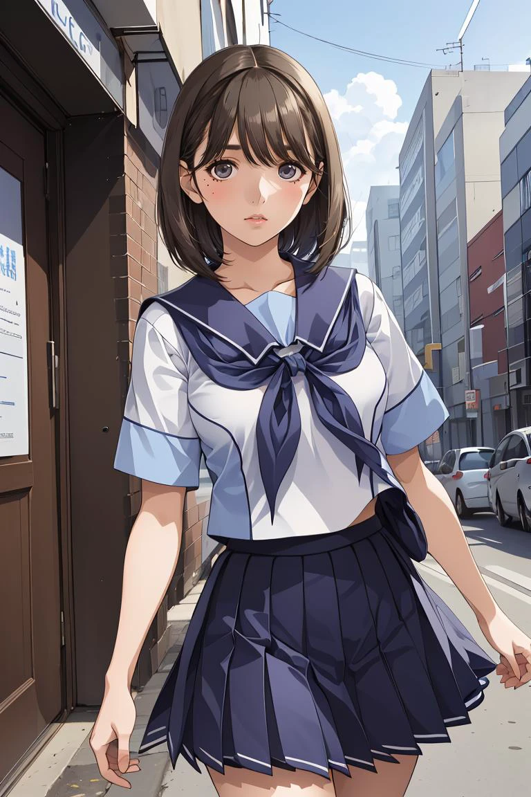 (masterpiece, best quality), 1girl, <lora:anegasaki_nene_v1:0.8> aanene, short hair, serafuku, white shirt, short sleeves, sailor collar, blue neckerchief, pleated skirt, blue skirt, aanene, short hair, blue serafuku, blue shirt, long sleeves, blue sailor collar, white neckerchief, pleated skirt, blue skirt