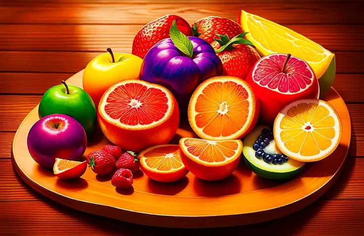 composition of colorful fruits on a wooden table, best quality