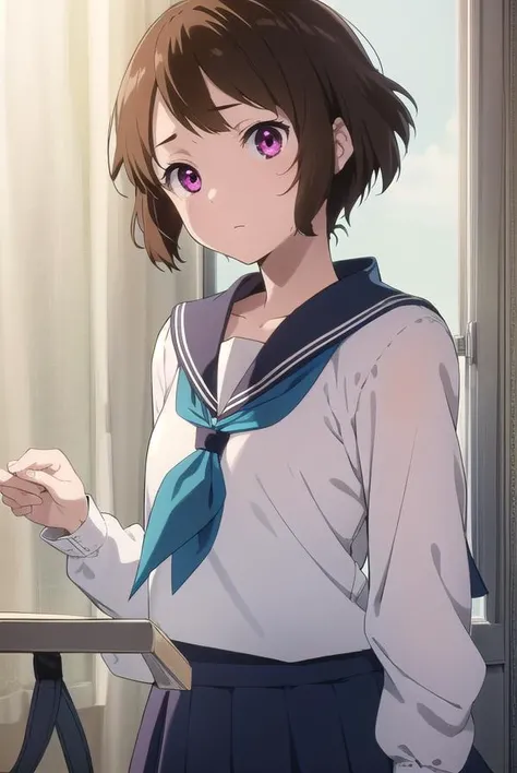 mayakaibara, <lora:mayaka ibara s1-lora-nochekaiser:1>,
mayaka ibara, short hair, brown hair, (pink eyes:1.3),
BREAK skirt, school uniform, serafuku, kamiyama high school uniform \(hyouka\), black skirt, long sleeves, black sailor collar, neckerchief, (blue neckerchief:1.5),
BREAK indoors, classroom,
BREAK looking at viewer, (cowboy shot:1.5),
BREAK <lyco:GoodHands-beta2:1>, (masterpiece:1.2), best quality, high resolution, unity 8k wallpaper, (illustration:0.8), (beautiful detailed eyes:1.6), extremely detailed face, perfect lighting, extremely detailed CG, (perfect hands, perfect anatomy),