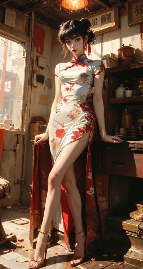 masterpiece,ultra highres,ultra detailed,best quality,
1girl,leggy,slim,gradient hair,<lora:~Q?-st xuer Shampoo:0.8>,qipao,full body,Wasteland Punk,