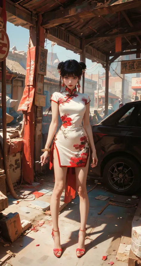 masterpiece,ultra highres,ultra detailed,best quality,
1girl,leggy,slim,gradient hair,<lora:xuer Shampoo_20240303193333:0.8>,qipao,full body,Wasteland Punk,
