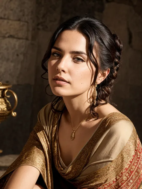 photorealistic, best quality, (hyper detailed: 1.4), (((posing:1.2))), long distance shot, ((ideal body:1.5)), photosession, brown eyes, black hair, Detailed eyes, ((wearing old money style:1.5)). beautiful young woman, (Highly detailed face:1.4), exuding a natural glow, soft lightning, morning time, beautiful view, jaw-dropping beauty, sexy, seductive, vivid colors
