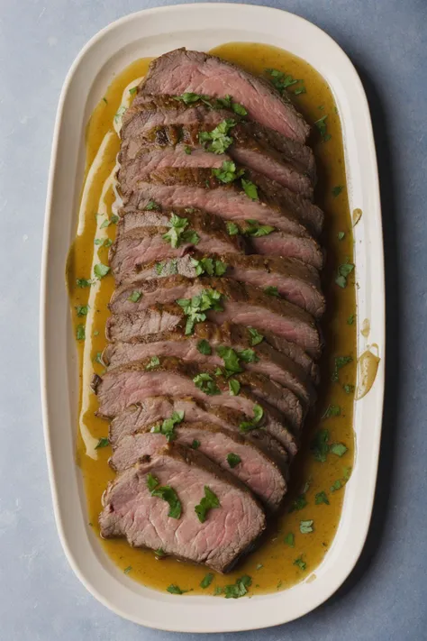 t-bone steak medium rare, garlic butter on top as a culinary dish, professional colour grading, soft shadows, no contrast, clean sharp focus, food photography