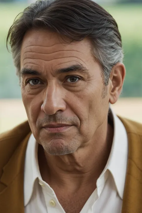 Detailed shot of old man ,60 years, tall, dark hair colour, light skin colour, taken with a Leica M6 and a Leica 75mm F1.25 Noctilux, atmospheric lens.