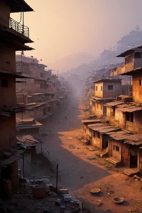 Indian Landscape, slums, dirty, centered, symmetry, painted, intricate, volumetric lighting, beautiful, rich deep colors masterpiece, sharp focus, ultra detailed, in the style of dan mumford and marc simonetti, astrophotography