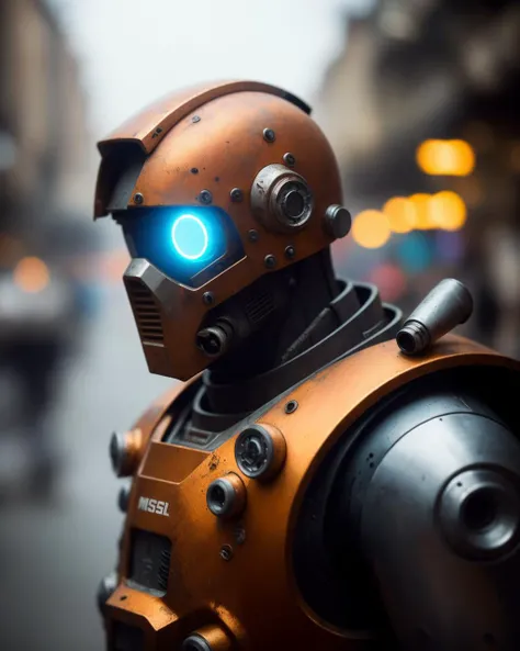 anime, Portrait photo of muscular bearded guy in a worn mech suit, ((light bokeh)), intricate, (steel metal [rust]), elegant, sharp focus, photo by greg rutkowski, soft lighting, vibrant colors, masterpiece, ((streets)), detailed face
