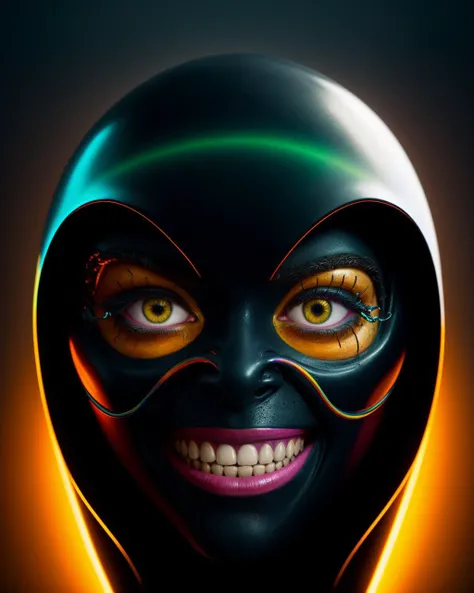 impossibly beautiful portrait of alien shapeshifter entity, insane smile, intricate complexity, surreal horror, inverted neon rainbow drip paint, trending on art station, photoreal, 8 k, octane render by greg rutkowski