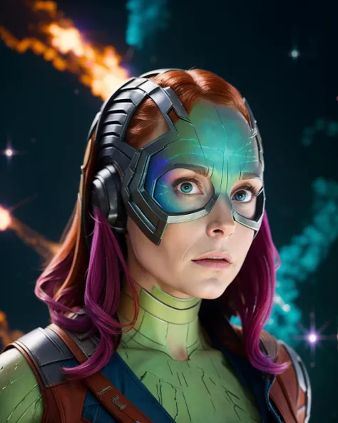 (Nebula from Guardians of the Galaxy)++ in space, (Karen Gillan), extremely detailed oil painting, unreal 5 render, rhads, bruce pennington, studio ghibli, tim hildebrandt, digital art, octane render, beautiful composition, trending on artstation, award - winning photograph, masterpiece