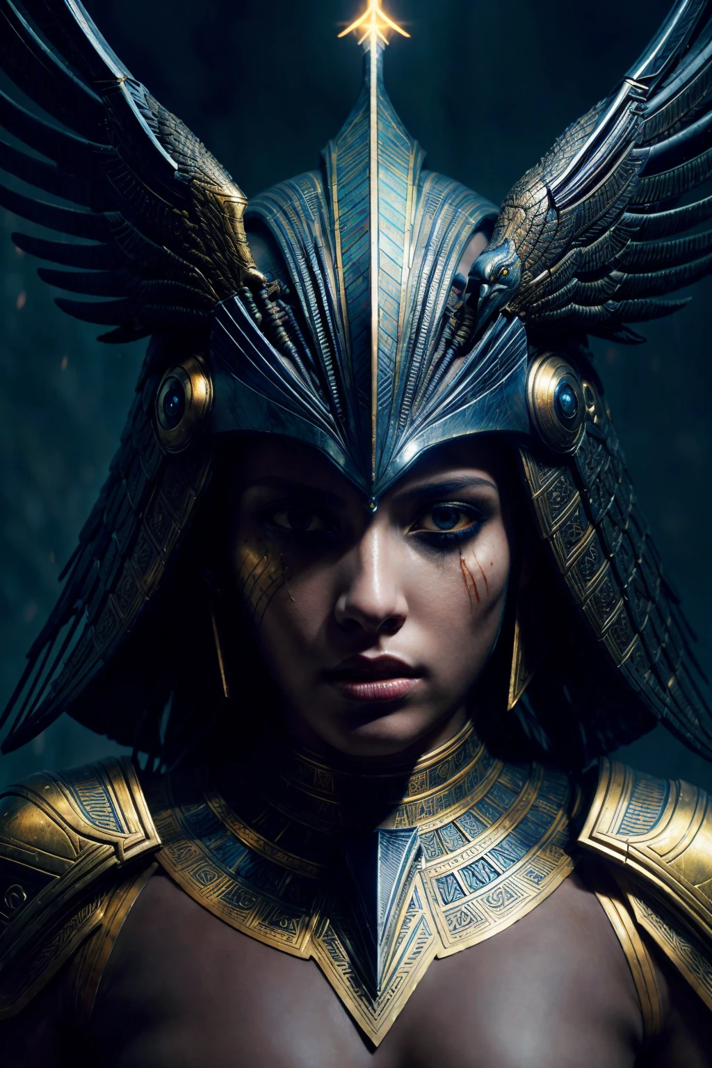 1girl,mature, warrior of horus, (( bird head helmet)),royal makeup, futuristic Egypt, armor , glowing eye,
((full body, from below )), solo, dark chamber, dim light
muted color, realistic
photorealistic
depth of field
Jeremy Mann
(masterpiece, best quality:1.3),
<lora:epiNoiseoffset_v2:1>
stargate <lora:add_detail:1>