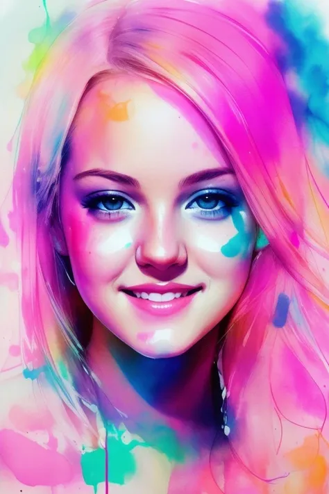 attractive appealing smile Alexis Texas naked by agnes cecile, half body portrait, extremely luminous bright design, (pastel colours), (ink drips)+, autumn lights