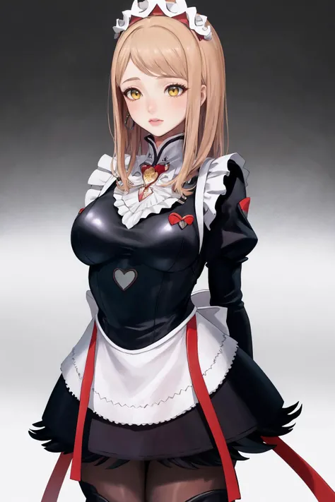 masterpiece, best quality, 1girl, solo, <lora:emma-nikke-richy-v1:1> emmarnd, <lora:FEFatesMaid_v1:1> fates maid, standing, arms behind back