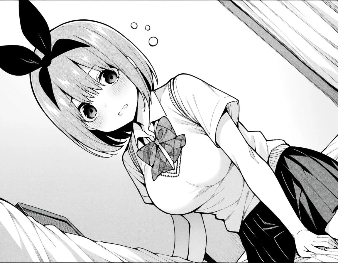 score_9, score_8_up, score_7_up, source_anime,
yotsubanakano, <lora:yotsuba-nakano-manga-ponyxl-lora-nochekaiser:1>,
yotsuba nakano, bangs, short hair, hair between eyes, hair ribbon, hairband, mature female, monochrome, greyscale,
skirt, shirt, bow, ribbon, school uniform, white shirt, short sleeves, pleated skirt, collared shirt, miniskirt, bowtie, kneehighs, sweater vest,
indoors, bed, bed room, on side, blush, drunk,
looking at viewer, cowboy shot, dutch angle, solo,