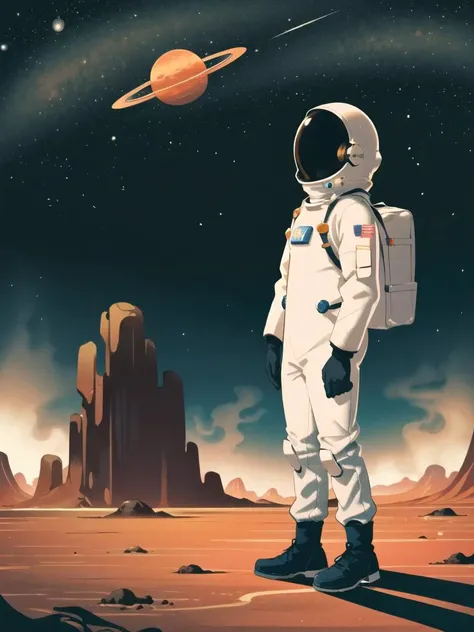 Astronaut standing on mars, sci-fi, space, helmet, spacesuit,