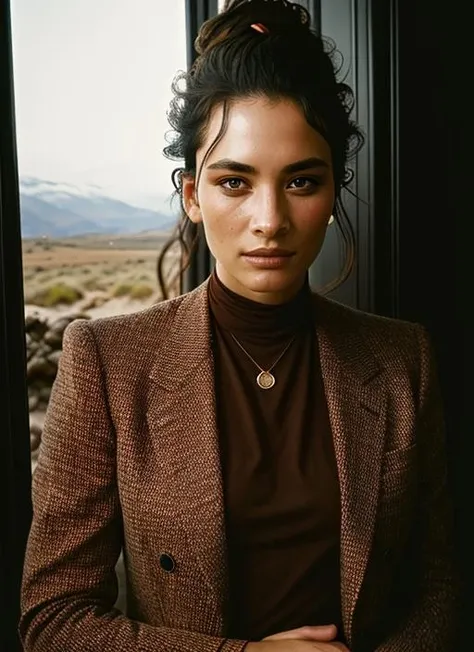 A stunning intricate color close up portrait of (sks woman:1) , wearing Blazer and trousers, epic character composition, sharp focus, natural lighting, subsurface scattering, f2, 35mm, film grain, , by Michael Kenna, <lora:lora-small-panam-palmer-v1:1>