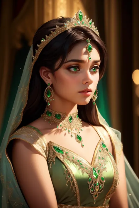 cinematic film still 1girl, solo, high quality, high detail, best quality, standing, <lora:Outfit_RedReindeerRubybyEDG:0.9>, wearing emerald gemstone, choker tiara earrings necklace ((ornate)) . shallow depth of field, vignette, highly detailed, high budget, bokeh, cinemascope, moody, epic, gorgeous, film grain, grainy