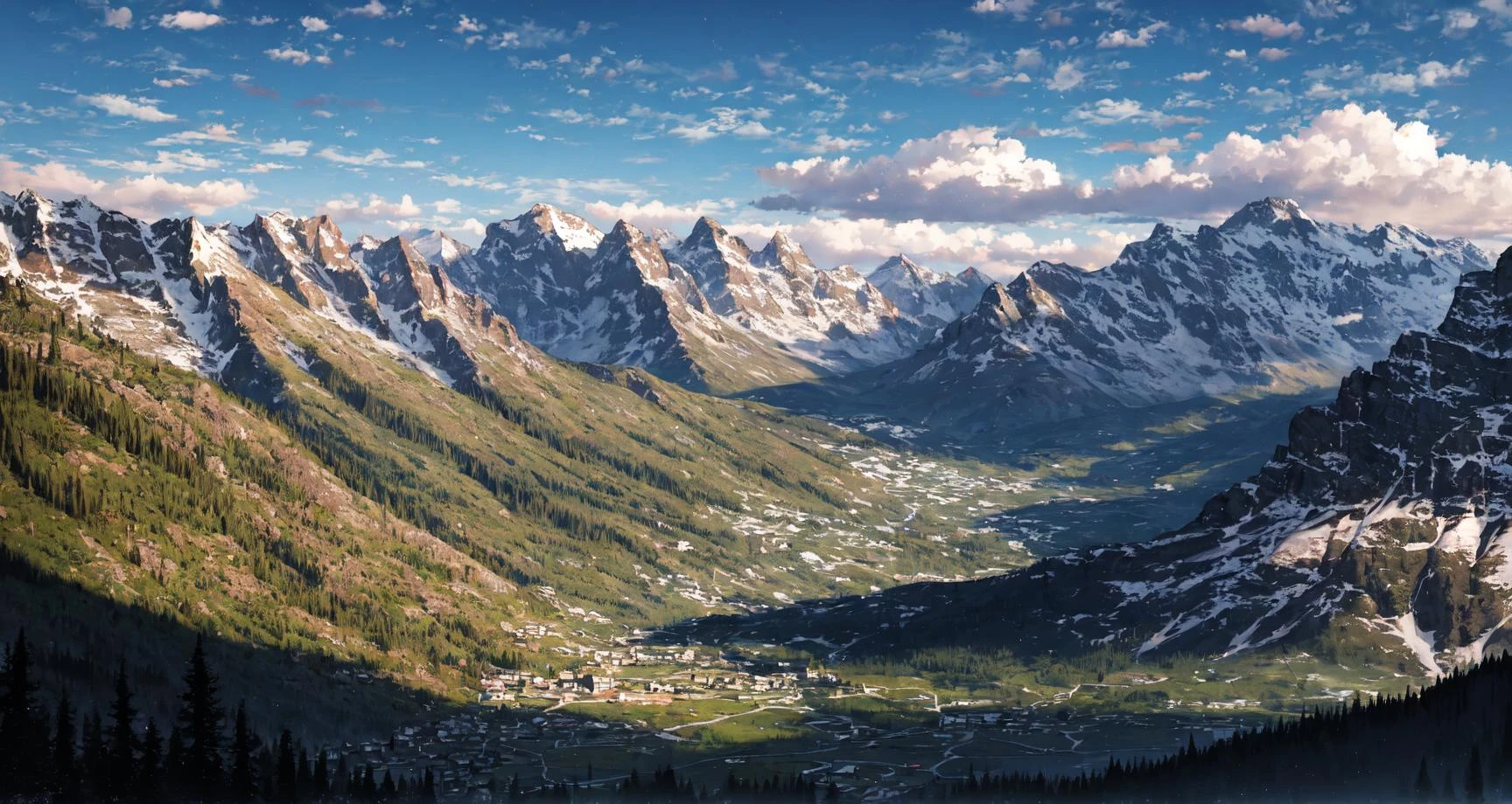 masterpiece, scenery, mountains, clouds