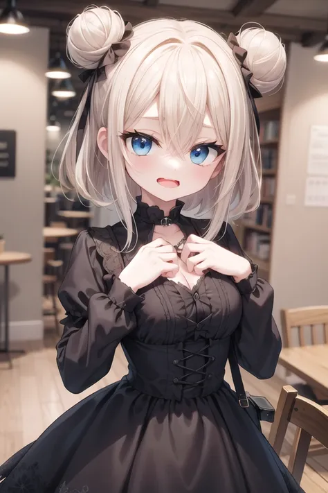 <lora:talkmouth_E_type2_v100:1>
insanely detailed, absurdres, ultra-highres, ultra-detailed, best quality,
1girl, solo, nice hands, perfect hands
BREAK
gothic theme, black gothic dress, white frill, hair dress
BREAK
(nsfw:-1.5)
BREAK
smile, open mouth
BREAK
,
standing, cowboy shot, looking at viewer
BREAK
slender, kawaii, perfect symmetrical face, ultra cute girl, ultra cute face, ultra detailed eyes, ultra detailed hair, ultra cute, ultra beautiful
BREAK
in coffee shop, depth of field, ultra detailed background
BREAK
medium large breasts
BREAK
blonde hair, blue eyes, double bun, hair between eyes