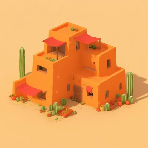 ((masterpiece, best quality)), high resolution, highly detailed, 32k picture, realistic,   IsometricDesert, no humans, tomato, orange theme, cactus, red cloth, yellow cloth, door   desert,  <lora:IsometricDesertXL:0.8>,