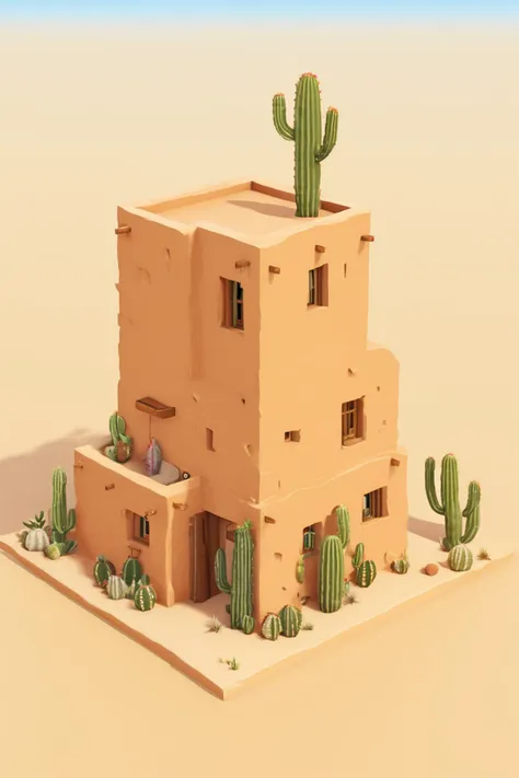 ((masterpiece, best quality)), high resolution, highly detailed,  realistic,  IsometricDesert, outdoors, sky, no humans, plant, cactus, three story  door,  <lora:IsometricDesertXL:0.8>,