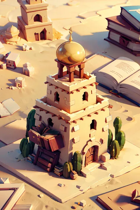 ((masterpiece,best quality)), absurdres, <lora:IsometricDesert:0.8>,   IsometricDesert, blurry, book, floating book, no humans, gold, temple, dome, door, sand, platform,