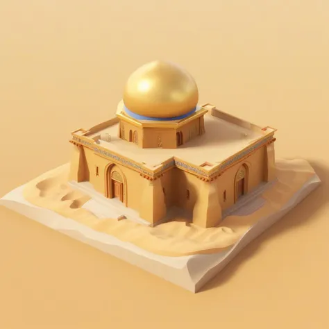 ((masterpiece, best quality)), high resolution, highly detailed, 32k picture, realistic,   IsometricDesert, blurry, book, floating book, no humans, gold, temple, dome, door, sand, platform,  desert,  <lora:IsometricDesertXL:0.8>,