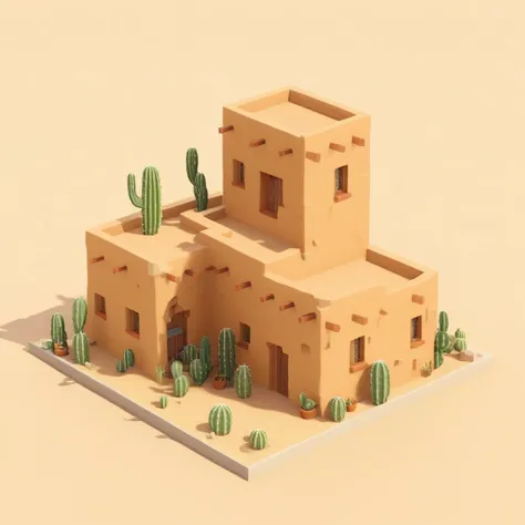 ((masterpiece, best quality)), high resolution, highly detailed, 32k picture, realistic,  IsometricDesert, outdoors, sky, no humans, plant, cactus, three story  door,  desert,  <lora:IsometricDesertXL:0.8>,