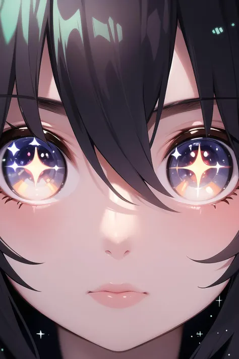 (masterpiece, best quality:1.5), (close-up:1.3), (solo:1.1), portrait of a girl, (detailed glowing eyes:1.25), cinematic light, cinematic shadows, cinematic reflections, intricate details, sparkles, horny, deep space background